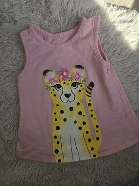 5/20$🌸 Cute George Pink Cheetah Tank Top with Floral Crown 🐆 18-24m